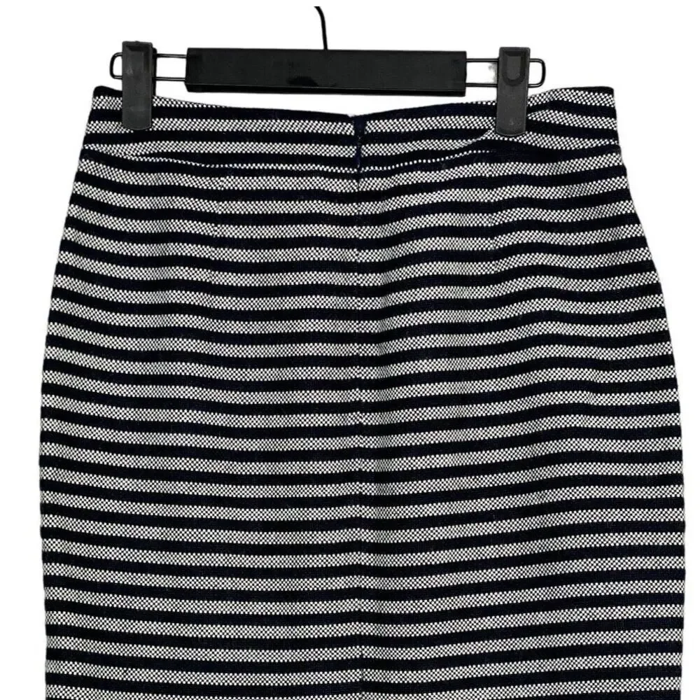 J. Crew Textured Tweed Pencil Lined Mini Skirt Vertical Stripe 0 Navy Blue